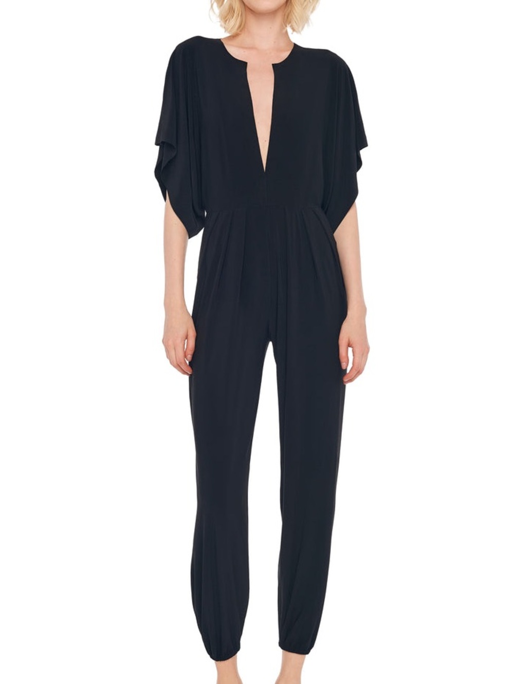 Norma Kamali Rectangular Jog Jumpsuit Black Stretch Jersey Short Sleeve Small